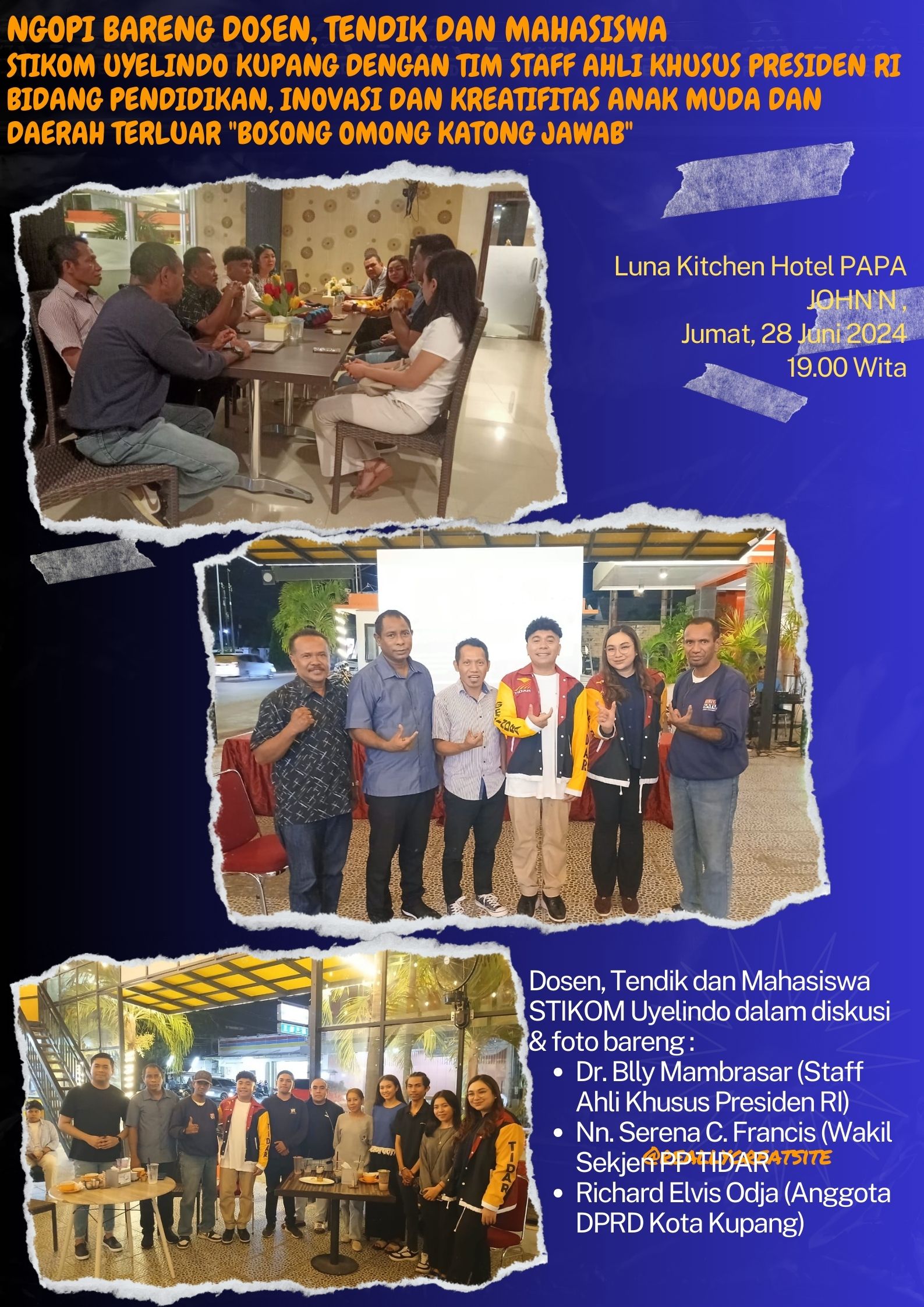 Ngopi Bareng Dosen & Tendik  Uyelindo Grup dengan Tim Staff Ahli Khusus Presiden RI bidang Pendidikan, Inovasi dan Kreatifitas Anak Muda dan Daerah Terluar "Bosong Omong Katong Jawab"