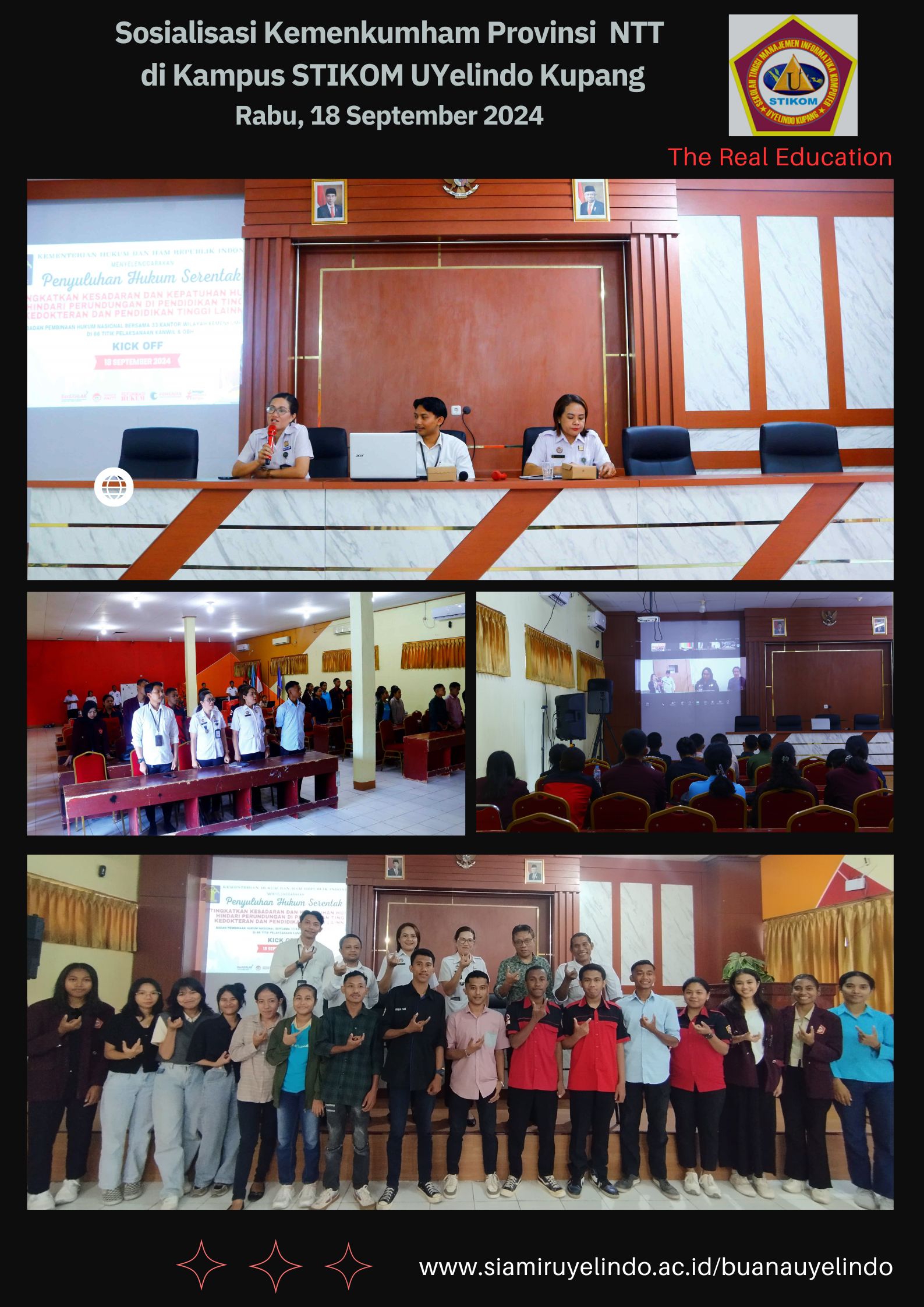 Sosialisasi Kemenkumham Provinsi NTT " Membangun Kepatuhan dan Kesadaran Hukum Untuk Lingkungan Kampus Yang Aman Dari Bullying" di Kampus STIKOM Uyelindo Kupang.